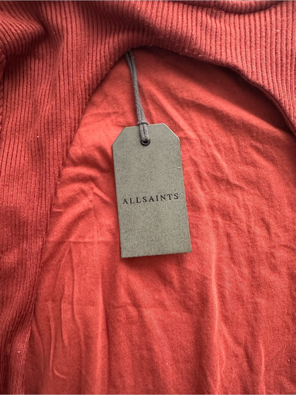 All Saints Molly LS Bodysuit Open-Back Ribbed Long-Sleeve Bodysuit in Berry Red - Picture 6 of 11